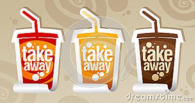 Take away drinks stickers. Vector Illustration