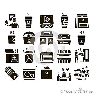 Take Away Food And Drink Delivery Icons Set Vector Vector Illustration