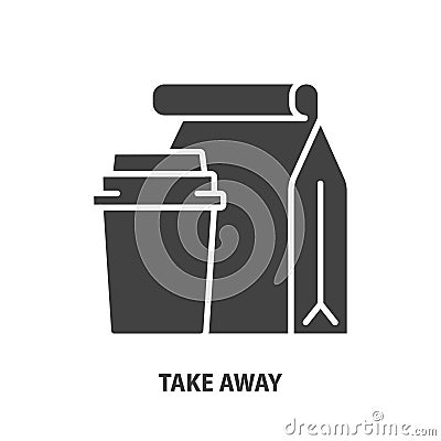 Take away vector concept. Package with food and paper cup glyph icon Vector Illustration