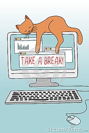 Take a break! illustration with cute cat Vector Illustration