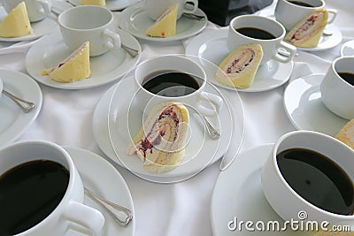 Take a break- swiss rolls and coffee Stock Photo