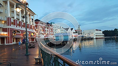 Morning Walk on Disney`s Boardwalk Editorial Stock Photo