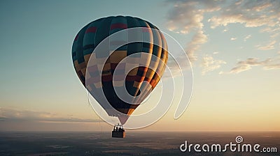 A moving shot of a hot air balloon soaring in the sky created with Generative AI Stock Photo