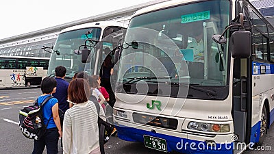 Take the JR Bus Tohoku toward Oirase Stream. Editorial Stock Photo