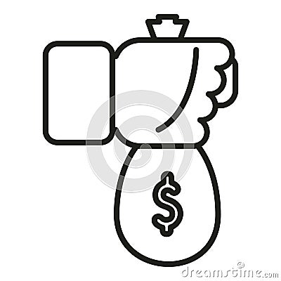 Take money bag icon outline vector. Currency atm safe Vector Illustration