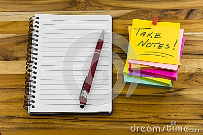 Take notes spiral notebook writing surface desktop workspace Stock Photo