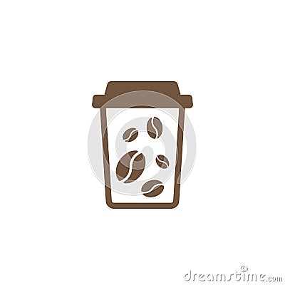 Take-out coffee with cap and beans. disposable cardboard cup of coffee Stock Photo