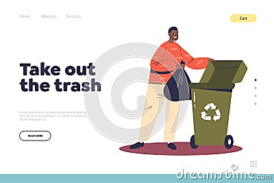Take out trash concept of landing page with man throwing away waste from home Vector Illustration