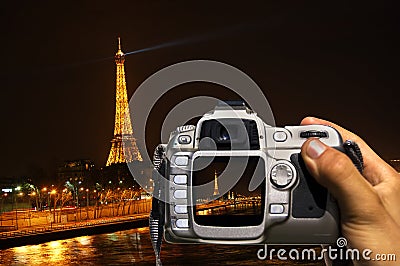 Take photo of night Paris Editorial Stock Photo