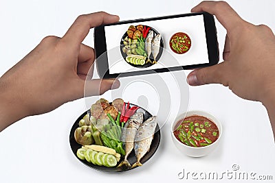 Take photo spicy shrimp paste dip (Nam Prik Kapi in Thai) Stock Photo