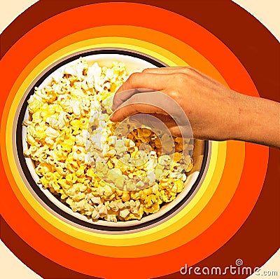 Take popcorn on a colorful background Stock Photo