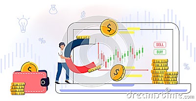 Take profit and graph Signal buy or sell Investor is taking profit form stock chart Vector Illustration