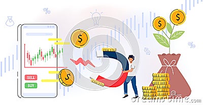 Take profit and graph Signal buy or sell Investor is taking profit form stock chart Vector Illustration