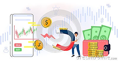 Take profit and graph Signal buy or sell Investor is taking profit form stock chart Vector Illustration