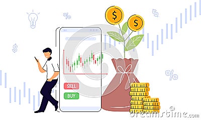 Take profit and graph Signal buy or sell Investor is taking profit form stock chart Vector Illustration