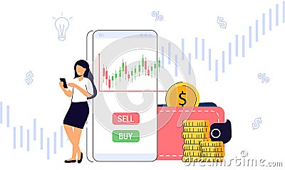 Take profit and graph Signal buy or sell Investor is taking profit form stock chart Vector Illustration