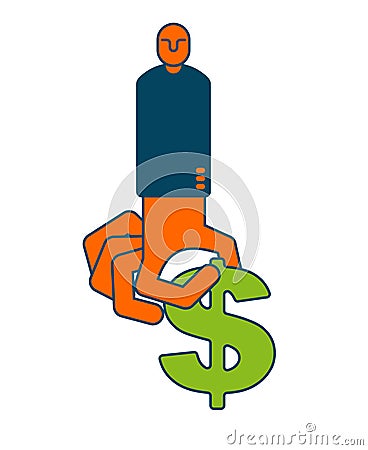 Take profit money. Hand and dollar. Cash withdrawal. Benefit bus Vector Illustration