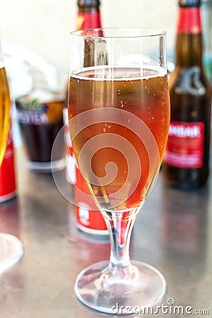 Take something among friends. Different types of drink on the table Stock Photo