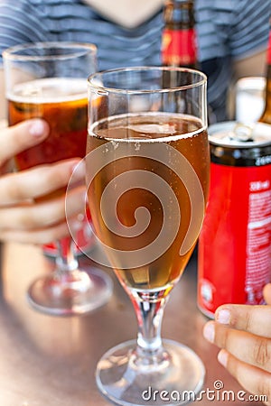 Take something among friends. Different types of drink on the table Stock Photo