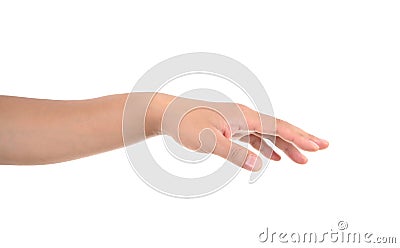 Take up or appease with one hand on a white background Stock Photo