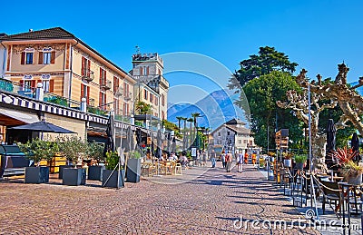 Take a walk down the Piazza Giuseppe Motta, Ascona, Switzerland Editorial Stock Photo