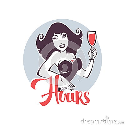 Take your drink and enjoy our happy hours! Vector Illustration
