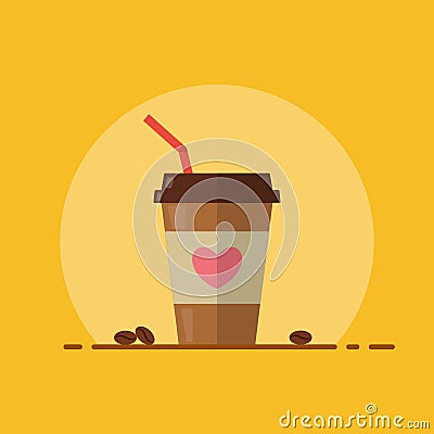 Takeaway coffee in a disposable cup with straw Vector Illustration