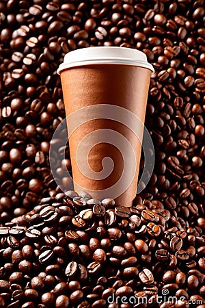 Takeaway paper cup of coffee with coffee beans Stock Photo