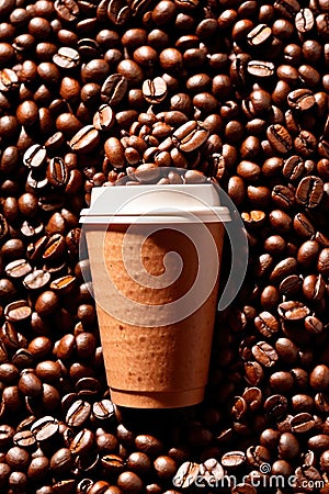 Takeaway paper cup of coffee with coffee beans Stock Photo