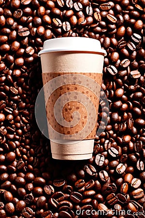 Takeaway paper cup of coffee with coffee beans Stock Photo