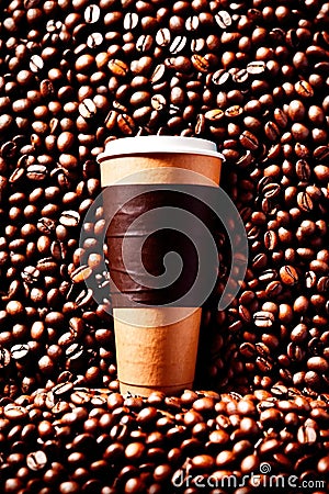 Takeaway paper cup of coffee with coffee beans Stock Photo