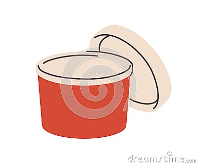 Takeaway round box, cardboard package, open container for takeout food, takeaway soup delivery. Take-away paper pack Vector Illustration