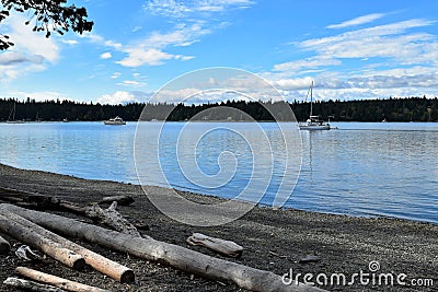Cove at Rebecca Spit, Quadra Island, British Columbia. Stock Photo