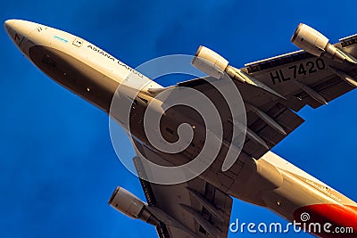 Takeoff Boeing 747-400 Asiana Cargo HL7420 Editorial Stock Photo