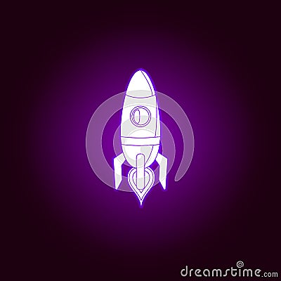 takeoff rocket outline icon in violet neon style. Elements of UFO illustration line icon. Signs, symbols and vectors can be used Cartoon Illustration