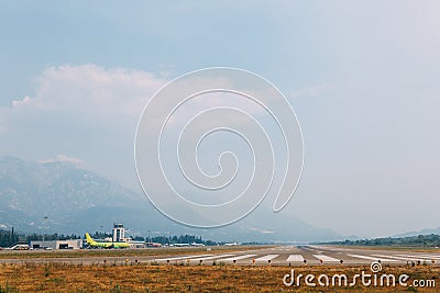 A takeoff strip at Tivat Airport in Montenegro. Stock Photo