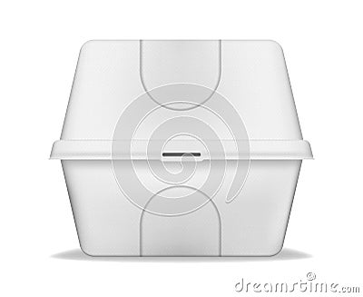 Takeout food container with clamshell hinged lid, realistic vector mockup. Disposable carry out lunch box, mock-up Vector Illustration