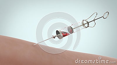 Takes blood syringe Stock Photo