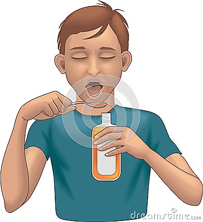 Taking Cough Syrup Vector Illustration Vector Illustration