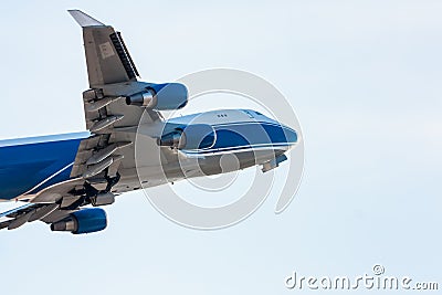 Taking off of the widebody cargo airplane and retracting the lan Stock Photo