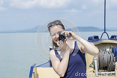 Taking a Photo on a Boat Stock Photo