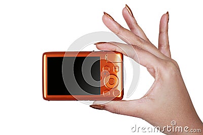 Taking photo with a digital compact camera Stock Photo