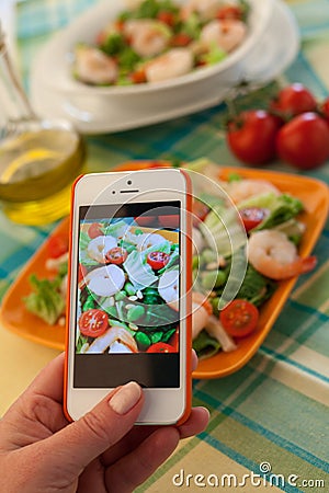 Taking Photo of Italian Shrimp Salad Stock Photo