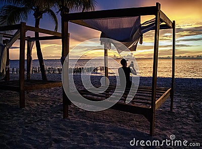 Taking A Photo of the Sunset - Isla Mujeres Playa Norte Editorial Stock Photo