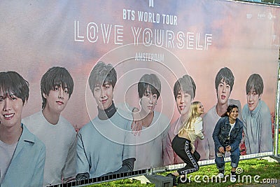 Taking Pictures At A Billboard Before The BTS Concert At The Ziggo Dome Amsterdam The Netherlands 2018 Editorial Stock Photo