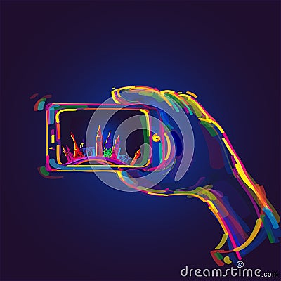 Taking a selfie photo colorful design Vector Illustration