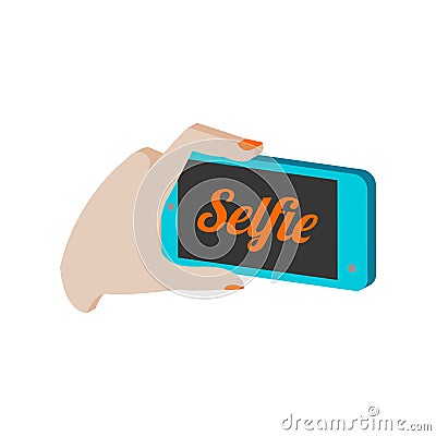 Taking selfie photo on smartphone symbol. Flat Isometric Icon or Vector Illustration