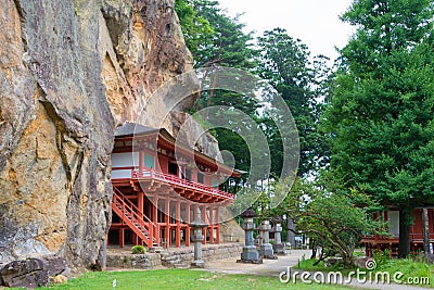 Takkoku-no-Iwaya Bisyamondo Hall in Hiraizumi, Iwate, Japan. The temple was founded by Sakanoue no Stock Photo