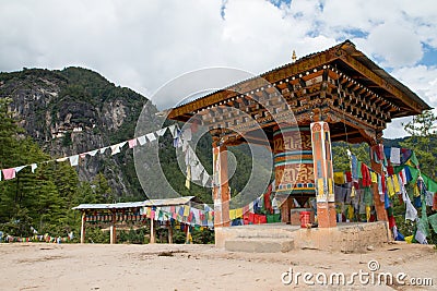 Taktsang Palphug Monastery with prayer wheel Stock Photo