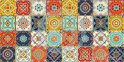 Talavera pattern. Indian patchwork. Azulejos portugal. Turkish ornament. Moroccan tile mosaic Vector Illustration